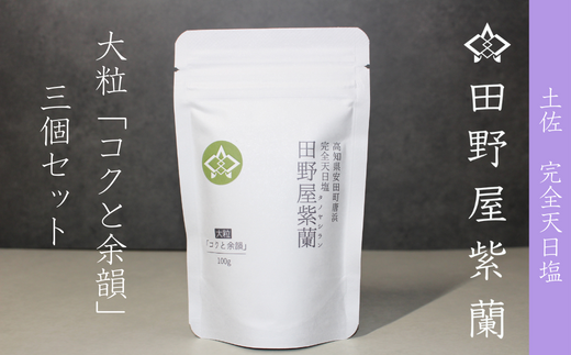 田野屋紫蘭の完全天日塩 清流安田川が育む土佐の海と太陽で育てた｢コクと余韻｣大粒100g×3個 田野屋紫蘭 塩 完全 天日塩 セット コクと余韻 大粒 100g 3袋 しお 荒塩 あら塩 食塩 詰め替え ミネラル 土佐 人気 年末年始 クリスマス プレゼント 高知県 安田町 TN-02