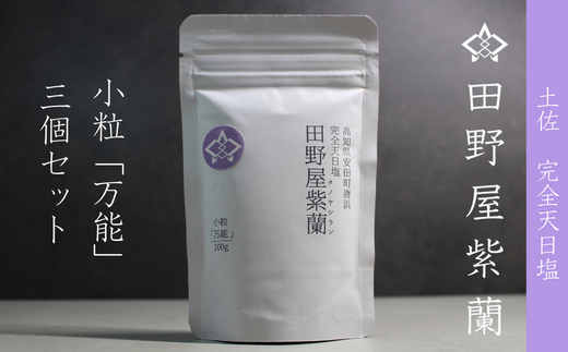 田野屋紫蘭の完全天日塩 清流安田川が育む土佐の海と太陽で育てた｢万能｣小粒100g×3個 田野屋紫蘭 塩 完全 天日塩 セット 万能 小粒 100g 3袋 しお 荒塩 あら塩 天然 料理 調味料 食塩 人気 年末年始 クリスマス プレゼント 高知県 安田町 TN-03