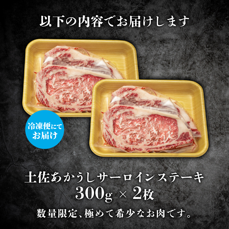 ｢土佐あかうし｣サーロインステーキ300g×2枚 希少 土佐あかうし サーロイン 約300g×2枚 600g  牛肉 冷凍 国産 ローストビーフ すきやき（すき焼き）しゃぶしゃぶ 鍋 国産牛 牛サーロイン ステーキ 和牛 ブランド牛 赤身 お肉 あか牛 赤牛 人気 年末年始 クリスマス プレゼント 高知県産 安田町  MT-10