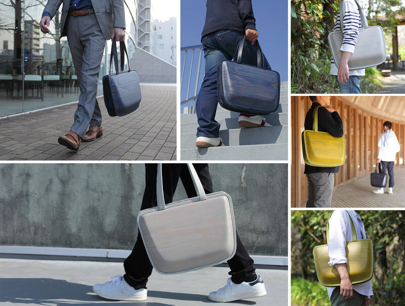 monacca-bag/Leaf ashグレー 木製トートバッグ