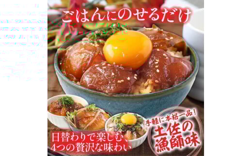 漬け丼 4種 海鮮丼 海鮮丼セット 真鯛 ブリ カンパチ マグロ 漬け丼セット 80g×各1P 計4P 海鮮 漬け お茶漬け 鯛 ぶり 鰤 かんぱち まぐろ 鮪 冷凍 小分け パック ご飯 晩御飯 惣菜 刺身 高知県  - 80g×各1P 計4P
