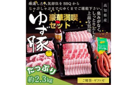 【高知のブランド豚/ゆず豚】豪華満喫セット（約2.3kg）- しゃぶしゃぶ 豚しゃぶ 豚バラ ロース 豚バラスライス 焼肉 BBQ ソーセージ 肩ロース バラ 豚肉 国産 詰め合わせ セット ギフト・熨斗対応可 贈答