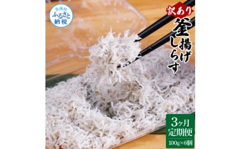 〈3ヶ月定期便〉訳あり 釜揚げシラス 100g×6個 定期便 定期コース 3ヶ月 しらす シラス 釜揚げ 新鮮 塩分控えめ 離乳食 わけあり ワケあり 不揃い しらす丼 海鮮丼 お茶漬け - 100g×6P　3ヶ月定期便