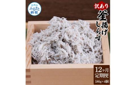 〈12ヶ月定期便〉訳あり 釜揚げシラス 180g×4個 定期便 定期コース 12ヶ月 しらす シラス 釜揚げ 新鮮 塩分控えめ 離乳食 わけあり ワケあり 不揃い しらす丼 海鮮丼 お茶漬け - 180g×4P　12ヶ月定期便