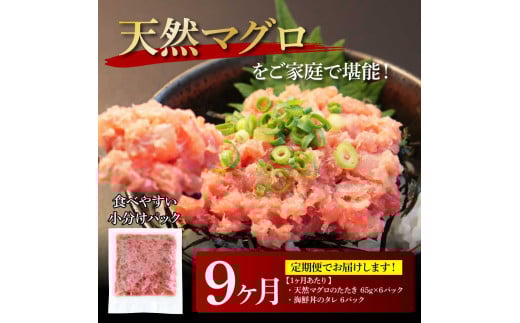《9ヶ月定期便》天然マグロのタタキ丼セット 65g×6P 海鮮 天然 鮪 ネギトロ丼 まぐろたたき 海鮮丼 軍艦巻 手巻寿司 使いやすい 便利 個食 大容量 冷凍配送 小分け お手軽 ねぎとろ - 65g×6　9ヶ月定期便