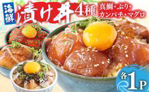 漬け丼 4種 海鮮丼 海鮮丼セット 真鯛 ブリ カンパチ マグロ 漬け丼セット 80g×各1P 計4P 海鮮 漬け お茶漬け 鯛 ぶり 鰤 かんぱち まぐろ 鮪 冷凍 小分け パック ご飯 晩御飯 惣菜 刺身 高知県  - 80g×各1P 計4P