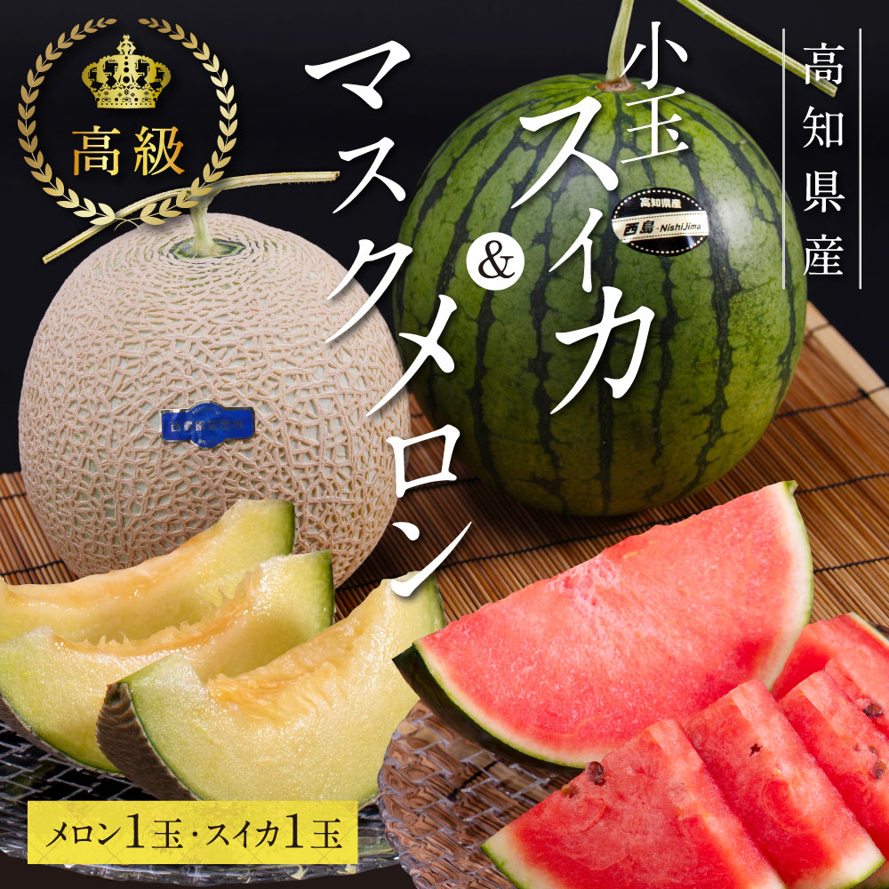 緊急支援　高知県産 最高級マスクメロン＆小玉スイカセット〈南国市共通返礼品〉　【発送期間：4月～12月（9カ月）】【1月～3月は気候温度不安定の為出荷不可となります。】