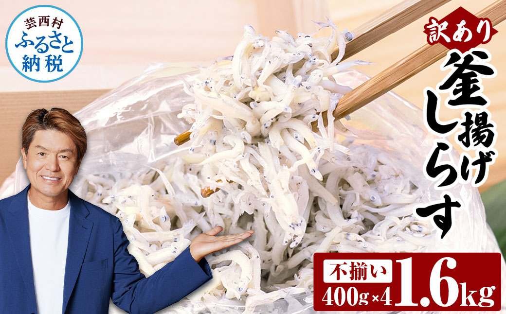 訳あり釜揚げシラス400g×4個 高知県産 釜揚げしらす 簡易梱包 わけあり 不揃い シラス 国産 釜揚げ 新鮮 しらす丼 海鮮丼 お茶漬け 冷凍配送 塩分控えめ お取り寄せ - 400g×4P