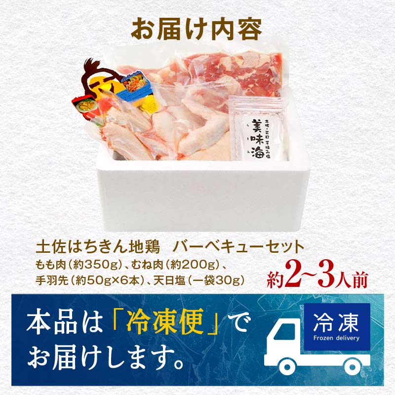 土佐はちきん地鶏 バーベキューセット（2～3人前） もも肉 むね肉 手羽先 天日塩 BBQ アウトドア 料理 地鶏 モモ肉 ムネ肉 胸肉 鶏肉 とり肉 とりにく 肉 高知県 大川村  F6R-009