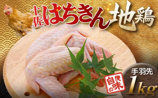 土佐はちきん地鶏 手羽先 1kg（500g×2） 小分け 地鶏 ブランド 鶏肉 とり肉 とりにく 肉 高知県 大川村  F6R-008