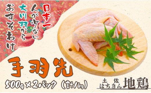 土佐はちきん地鶏 手羽先 1kg(500g×2) 地鶏 鶏肉 とり肉 とりにく 肉 高知県 大川村 おつまみ 鶏 手羽 チキン 食品 F6R-008