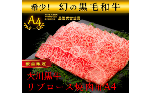 国産黒毛和牛 大川黒牛 リブロース 焼肉用 A4(280g) 国産 黒毛和牛 A4 リブロース 牛肉 焼肉 高知県 大川村 バーベキュー BBQ キャンプ飯 焼き肉 牛 焼き肉 ビーフ 肉 食品 F6R-021