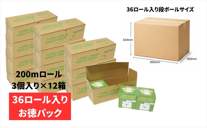 10年保証 備蓄用トイレットペーパー ビチクマくん 200ｍ 36個セット （化粧箱入り）