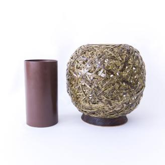 0210102竹細工 花器 ～蓑篭(大)・虎斑竹～