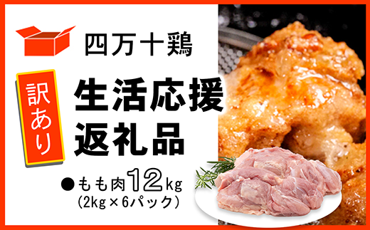 【訳あり】四万十鶏 もも肉 12kg ( 2kg × 6パック ) 生活応援返礼品 鶏肉 とり肉 国産 冷凍 訳ありもも肉 12kg