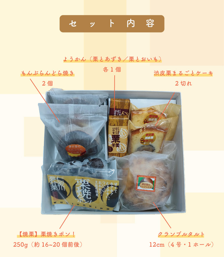 【地栗菓子ギフト】夢甘栗贅沢ものがたり（焼き栗、クランブルタルト、どらやき、ようかん、パウンドケーキ）【数量限定】