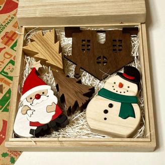 メリークリスマス Xmas Christmas スノーマンと サンタさん セット サンタクロース 木 置物 デコレーション クリスマスツリー 飾り 玄関 LED ライト付