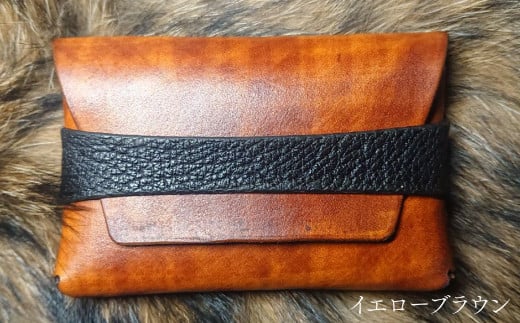 【イエローブラウン／1個】本革 猪皮 イノシシ革 牛革 名刺入れ レザー ケース 縫わない 大容量 シンプル おしゃれ 革工房 Tail yellowbrown 茶 イエローブラウン