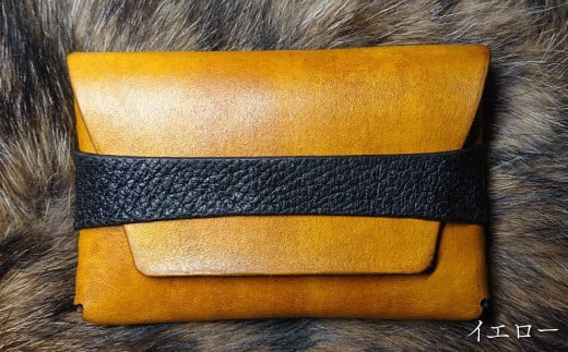 【イエロー／1個】本革 猪皮 イノシシ革 牛革 名刺入れ レザー ケース 縫わない 大容量 シンプル おしゃれ 革工房 Tail yellow 黄色 イエロー