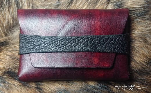 【マホガニー／1個】本革 猪皮 イノシシ革 牛革 名刺入れ レザー ケース 縫わない 大容量 シンプル おしゃれ 革工房 Tail レッドブラウン 赤茶 マホガニー