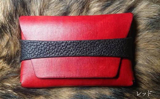 【レッド／1個】本革 猪皮 イノシシ革 牛革 名刺入れ レザー ケース 縫わない 大容量 シンプル おしゃれ 革工房 Tail red 赤 レッド