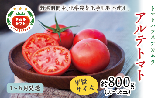 【2026年1月～5月頃発送】＜アルテトマト 約800g（10‐16玉）×1箱＞フルーツトマト 高知県 佐川町 トマトハウスナカムラ 栽培期間中化学農薬・化学肥料不使用