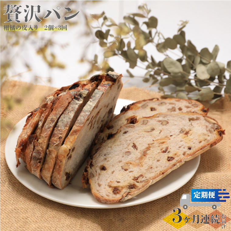 【3回定期便】柑橘の皮入り☆限定！贅沢パン 天然酵母 パン ワインとの相性抜群 レーズン くるみ どっしり きめが細かい ハードパン 自家製酵母 350g×2個を3回連続でお届け！