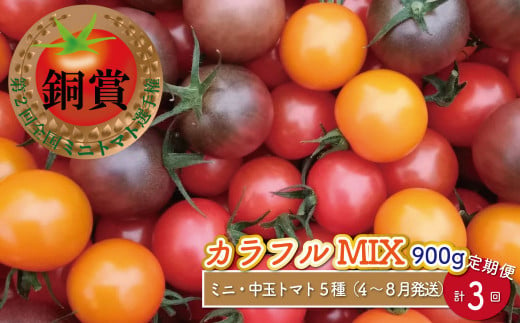 [4月〜8月頃発送][約900g×3回 定期便 ]カラフルトマト アイメック トマト 5種 MIX フルティカ ]ましまファーム ミニトマト フルーツトマト ミックス