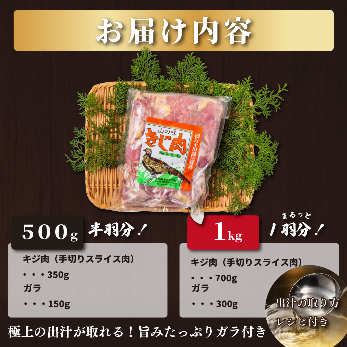 四万十川の源流域で育った自慢のキジ 高級キジ１kgセット 希少キジ肉/キジガラ（株式会社四万川雉生産部）【K001】高級食材 希少肉 高知県産 冷凍便