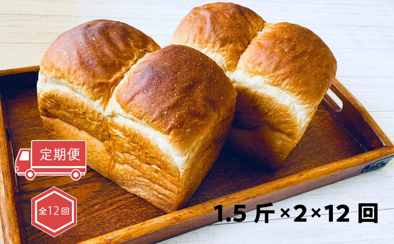 【定期便・全12回】村のパン屋さん 食パン 1.5斤×2個 （冷凍） 山型 食パン 無添加 防腐剤不使用