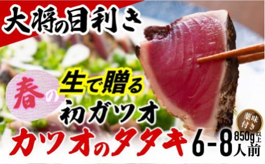 【予約受付】【生の鮮度】初ガツオのタタキ6-8人前（薬味付き）【冷蔵】 鰹  高知 海産 冷蔵 ご贈答 ご家庭に ギフト お歳暮  薬味（ニンニク、ネギ、大葉、生姜）特製のたたきのタレ／Efs-12