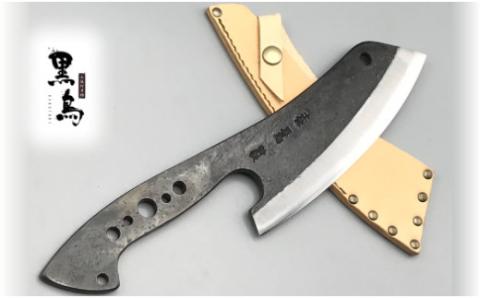 ブッチャーナイフ（サック付き）【穴ありタイプ】土佐打刃物 黒鳥／Pkt-070