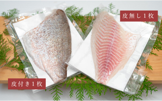 真鯛 フィーレ皮なし＆皮つき 計500～740g｜たい フィレ 半身 3枚おろし 食べ比べ 産地直送 冷蔵 真空パック 即日発送 配達日指定可 活〆 刺身 湯引き 海鮮丼 鯛めし 鯛茶漬け アクアパッツァ はやぶさ水産 高知県 大月町産