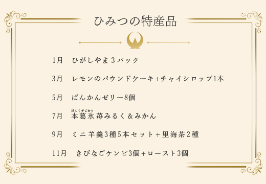 【定期便 6回】地元で愛される ローカルな魅力が詰まった特産品 セット｜干し芋 パウンドケーキ チャイシロップ ばんかんゼリー 柑橘 苺氷り 苺ミルク いちご みかん 柿羊羹 お茶 きびなご けんぴ ロースト おすすめ ご当地 グルメ お取り寄せ