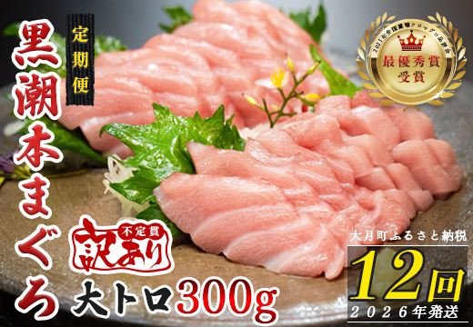 【定期便 12回】高知県産 本マグロ 大トロ 養殖 2柵 300g (不定貫)