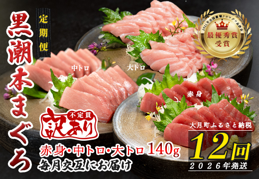 【定期便 12回】高知県産 本マグロ 大トロ・中トロ・赤身 (不定貫) 月替わり