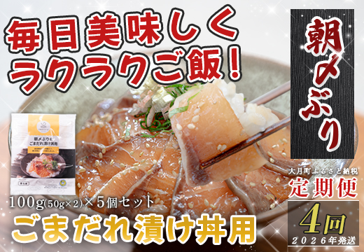 【定期便4回】朝〆ぶり ごまだれ 漬け丼用 100g ×5個｜鰤 ブリ 海鮮丼 簡単調理 時短 人気 刺身 海の幸 小分け 個包装 漬け タイパ 高知県 大月町 国産 ご飯に合う 養殖 送料無料 お取り寄せ 丼もの お手軽 養殖ぶり 本格おかず