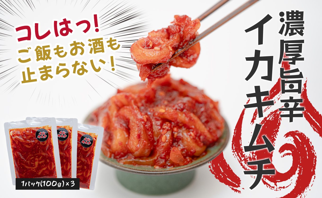 濃厚旨辛 イカキムチ 100g×3パック ご飯のお供 おつまみ｜お取り寄せグルメ 海鮮キムチ 冷凍キムチ 発酵食品 本格キムチ 焼酎 ビール 日本酒に合う 晩酌セット ごはんのお供 お酒の肴 晩酌 海の幸 ご当地グルメ ギフト 贈答 高知県 大月町