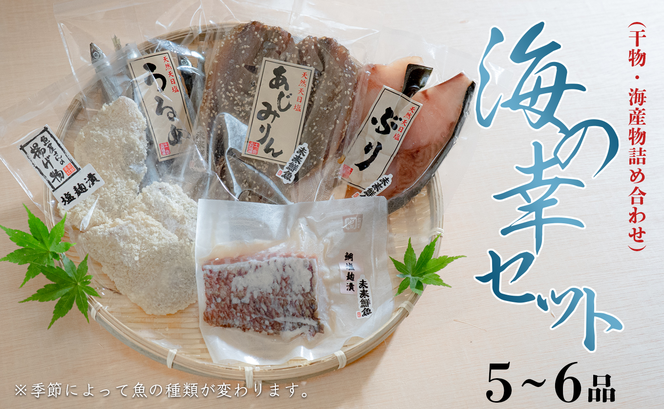 海の幸 干物セット 詰め合わせ 5～6品入り 鯛 うるめ あじ さば ぶり｜塩麹漬け みりん干し おかず 朝食 弁当 夕食 手作り 魚介 海鮮 海産物 セット 新鮮 冷凍 クール ギフト 贈答用 ご飯のお供 酒の肴 贅沢 グルメ 高知県 大月町産