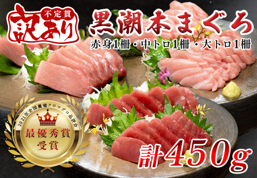 【訳アリ】養殖本マグロ 赤身 中トロ 大トロ 3種セット 450g 黒潮本まぐろ｜不定貫 不揃い 2種 刺身用 家庭用 養殖まぐろ 最優秀賞受賞 日本一 配達日指定可 本まぐろ まぐろ 鮪 訳あり ワケあり 小分け 丼 寿司 海鮮 魚 柵 産地直送