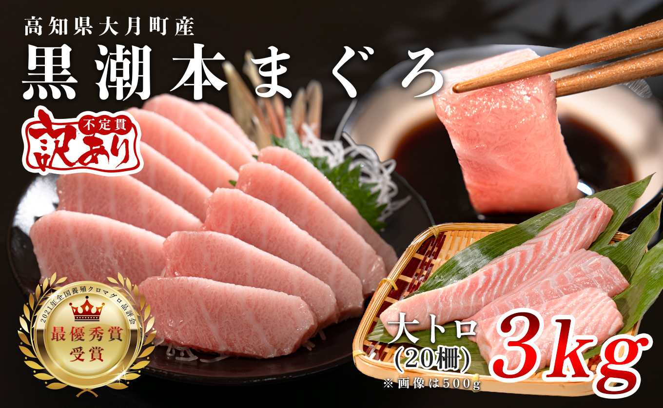 【訳アリ】養殖本マグロ 大トロ 3kg 黒潮本まぐろ｜大容量 不定貫 不揃い 刺身用 業務用 養殖まぐろ 最優秀賞受賞 日本一 配達日指定可 本まぐろ まぐろ 鮪 訳あり ワケあり たっぷり 小分け 丼 寿司 海鮮 魚 柵 産地直送 高知県 大月町