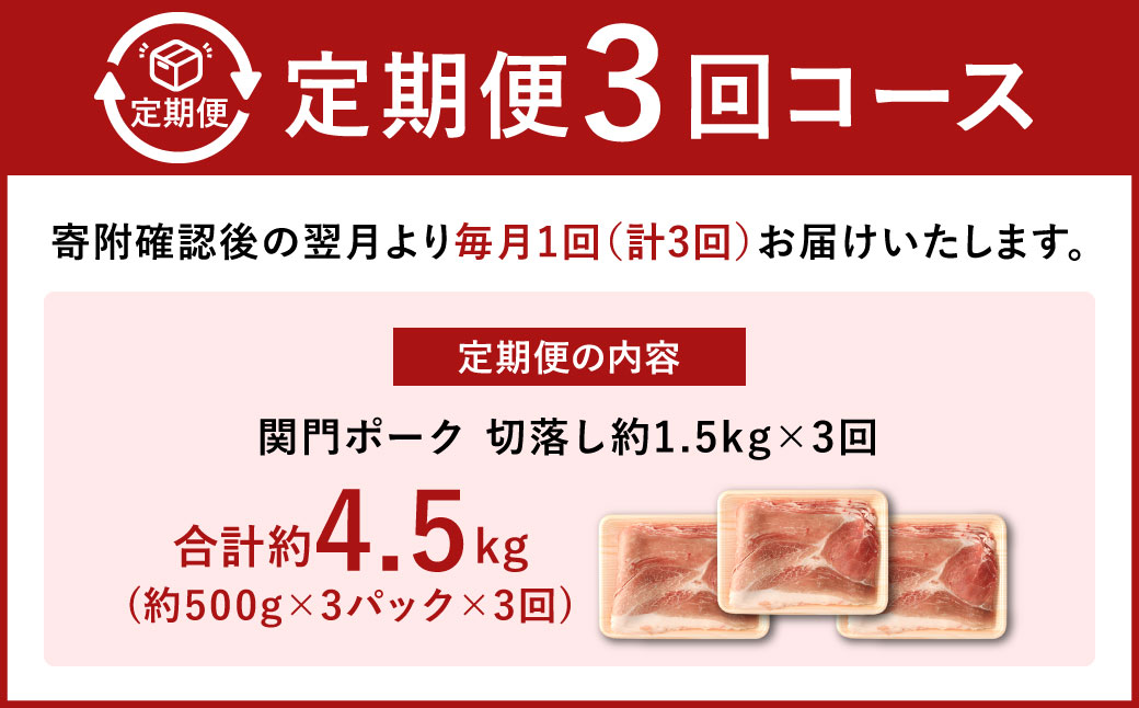 【3ヶ月定期便】関門ポーク 切落し 約1.5kg