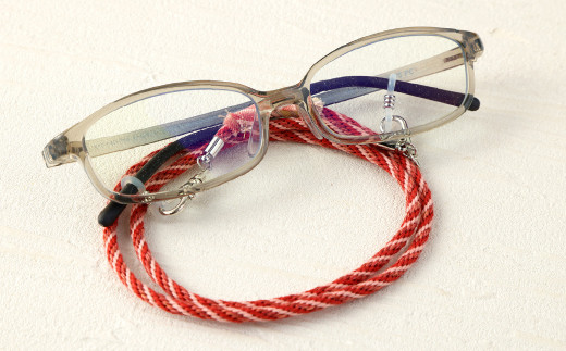 手織り 小倉織糸ー 便利な 2Way メガネ ＆ マスク ホルダー 全長約65cm 赤系
