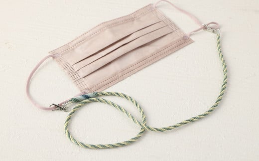 手織り 小倉織糸ー 便利な 2Way メガネ ＆ マスク ホルダー 全長約65cm 黄緑系