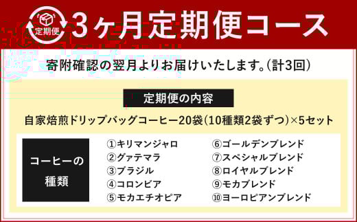 【3ヶ月定期便】【こおふぃ屋】ドリップバッグコーヒー 100袋 （10種類×10個）