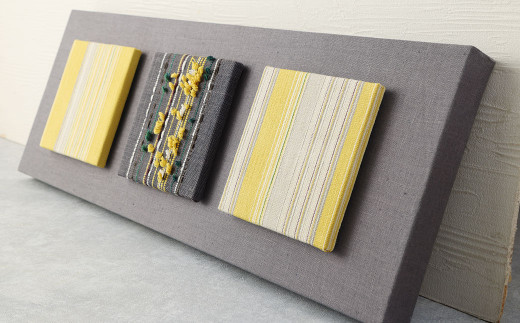 手紡ぎ 手織り 小倉織ー アートパネル 横幅約600mm 縦幅約260mm 高さ約60mm 黄系