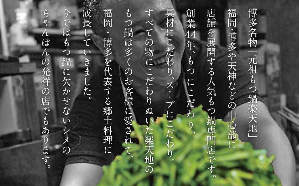 創業46年｢元祖もつ鍋楽天地｣  元祖もつ鍋 3～4人用 セット 醤油味 ちゃんぽん麺入り