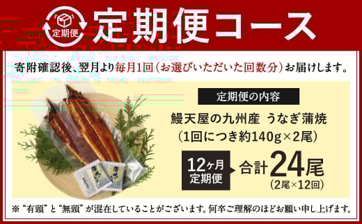 【12ヶ月定期便】鰻天屋 九州産うなぎ 蒲焼 約140g×2尾 セット