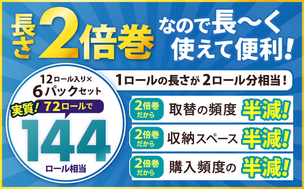 トイレットペーパー ふんわりやさしい 長さ 2倍巻き 100ｍ シングル 計72個 日本製 防災