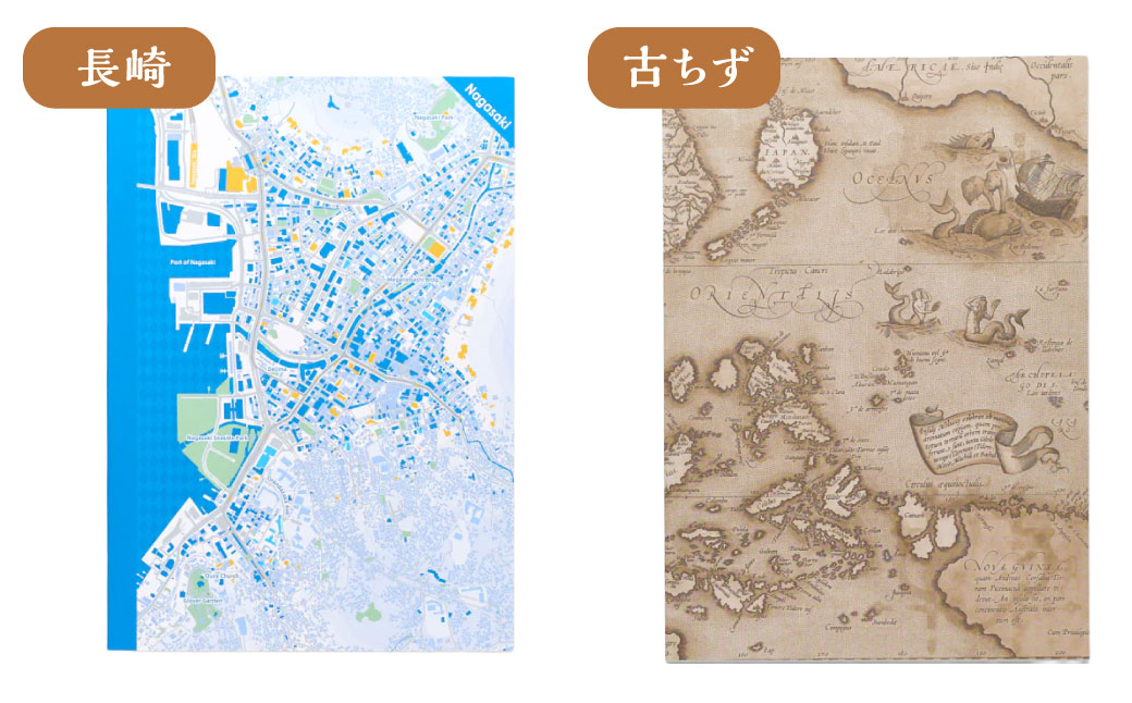 北九州市の地図情報会社のゼンリンが作る地図柄ノート 5冊 セット （北九州市、福岡市、長崎市、古ちず） 地図柄 4冊 日本古地図柄 1冊 ノート 地図柄ノート 地図柄文具 マップデザイン